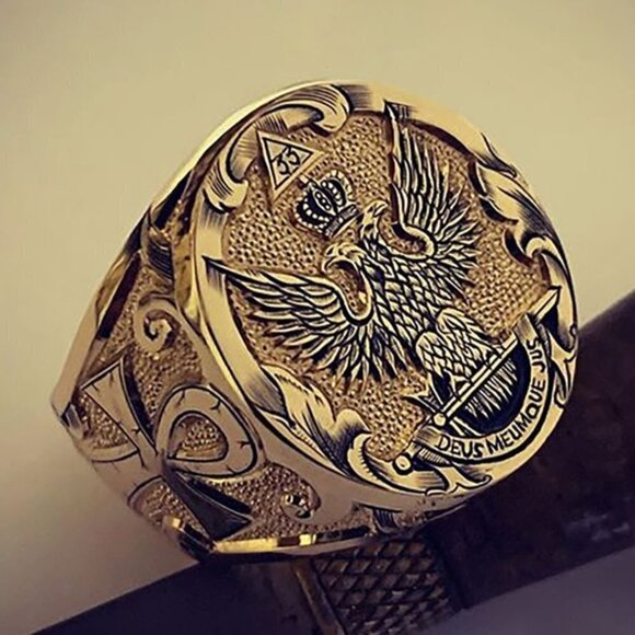 💎 Punk Alloy Round Street Trend Fashion Eagle Gold Rings for Man, INDN8467